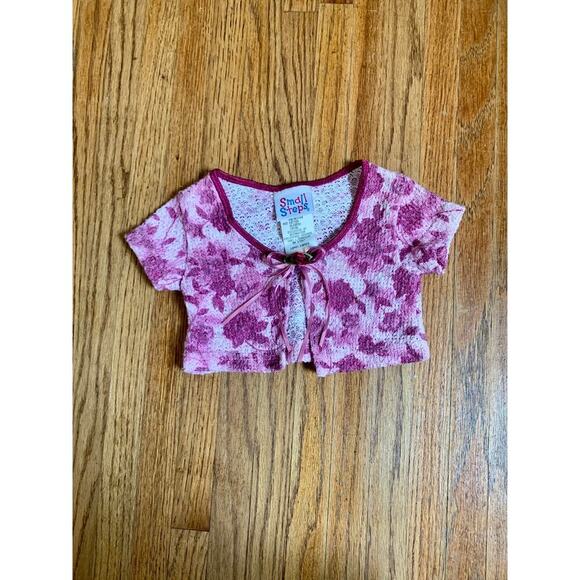 VTG y2k 90s Kid Small Steps Crochet Knit Cardigan Sweater 18Mo Rose Floral Lace - Picture 1 of 7